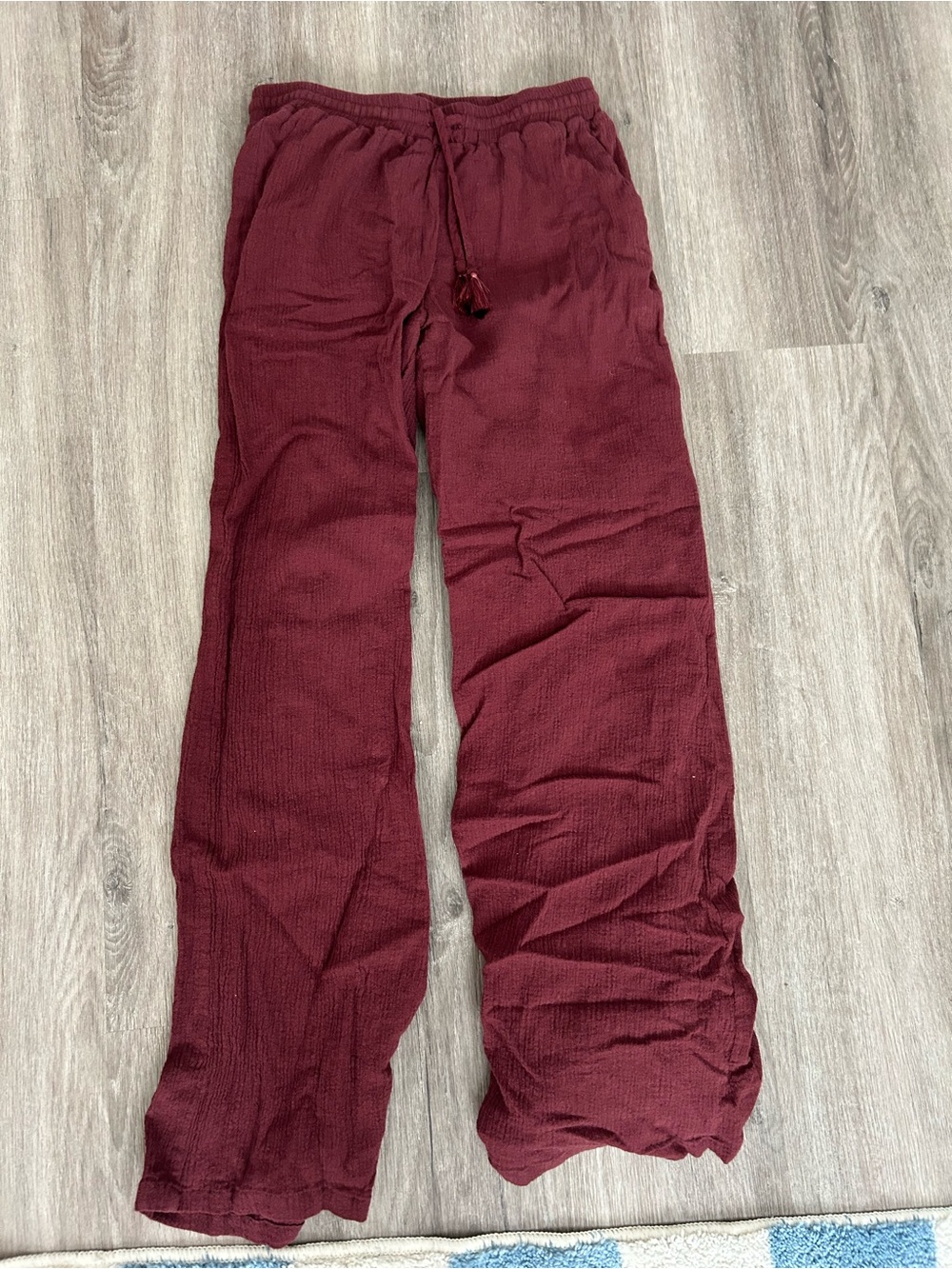 White Fox Boutique Burgundy Drawstring Wide-Leg Trousers